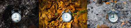 Alarm clock in an outdoor place in natureの写真素材
