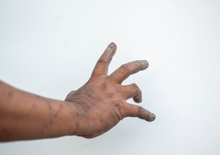 Dirty man hand and finger expression gesturesの写真素材