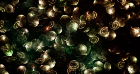 Blurred image, colorful object and dimensional pattern in a black background.の写真素材
