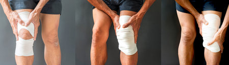 Posture picture of pain and injury in the leg muscle and knee joint.の写真素材