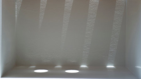 The shining lines and shadows on the background in the gray room are empty.