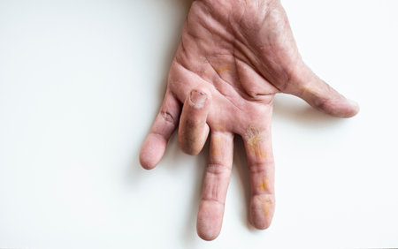 An image of the finger of an old man with a problem of bones, joints, muscles.の写真素材