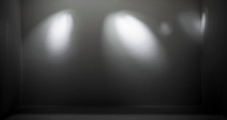 Spotlight light illuminates the empty black room.の写真素材
