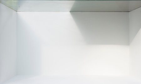 Light and shadow, empty room with white walls.の写真素材