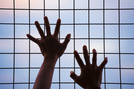 silhouette of hands on the backgroundの写真素材