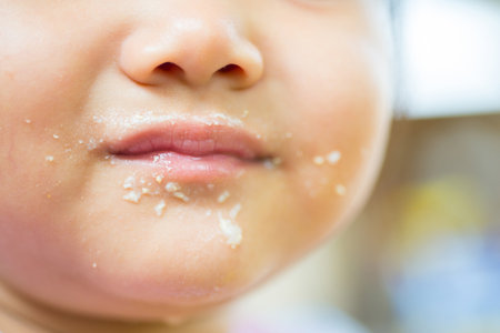 Children mouth with messy foodの写真素材