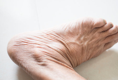 The dry skin of the feet of an elderly person.の写真素材