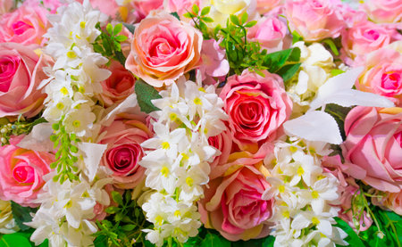 A bouquet of pink roses and many colors.の写真素材