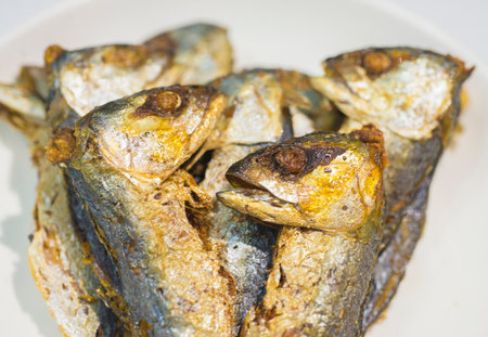 Sea fish, fried food from vegetable oil at high heat.