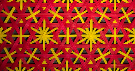 Handicrafts of colorful wicker work are suitable for background designs.
