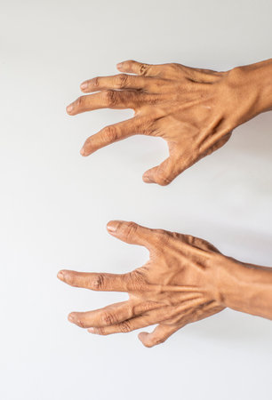 The fingers of the elderly that show gestures that convey meaning.の写真素材