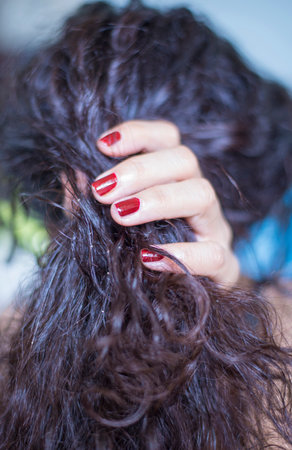 Dandruff, flaky scalp caused by dry skin. Allergy to cosmetics or has fungusの写真素材
