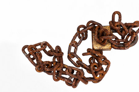 Rusty chain on white background.の写真素材
