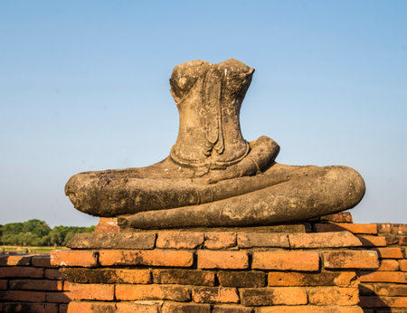 ruins stone statue of buddha outdoorsの写真素材