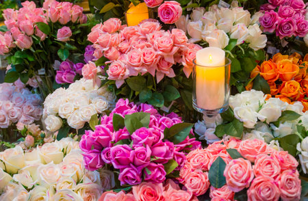 The arrangement of groups of flowers in various colors is beautifully decorated.の写真素材