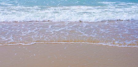 Scene of sea foam area on the beachの写真素材
