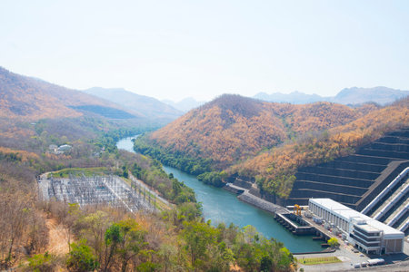 Landscape view of Mae Ngat Somboon Chon dam, Thailandの写真素材