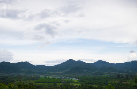 Mountain landscape with cloudy blue sky at Khao Yai national park, Thailand.の写真素材