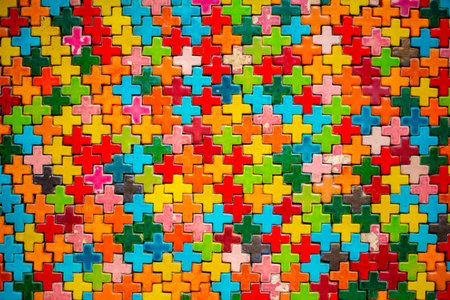Colorful abstract background. Close up of colorful wooden cross pattern.の写真素材