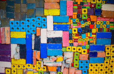 Colorful brick wall background and texture. Abstract background and texture for design.の写真素材