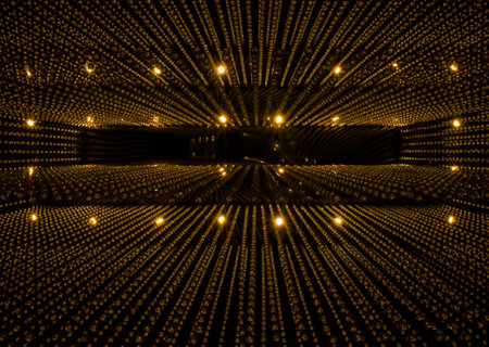 Abstract background with bokeh defocused lights. Black and gold.の写真素材