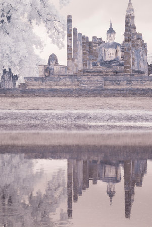 Wat Mahathat in Sukhothai Historical Park, Thailandの写真素材