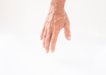 Hand on white background, closeup.の写真素材