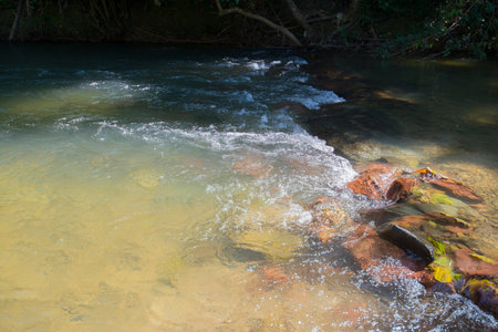 waterfall in deep forest at Phu Kradueng National Park, Loei, Thailandの写真素材