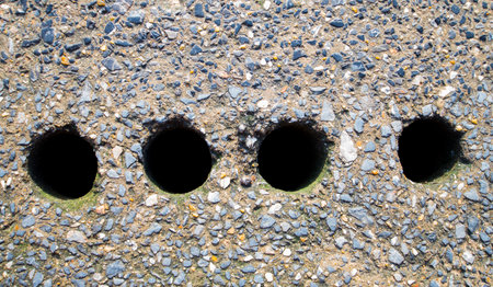 Drainage drain hole in the road, closeup of photoの写真素材