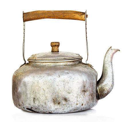 Old kettle isolate on a white backgroundの写真素材