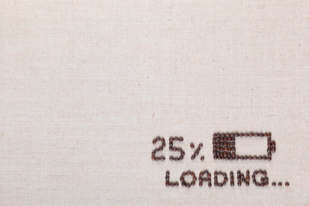 Loading bar with 25 percent progress isolated on linea canvas, shot top view, aligned bottom right.の写真素材