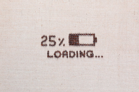 Loading bar with 25 percent progress isolated on linea canvas, shot top view, aligned in center.の写真素材