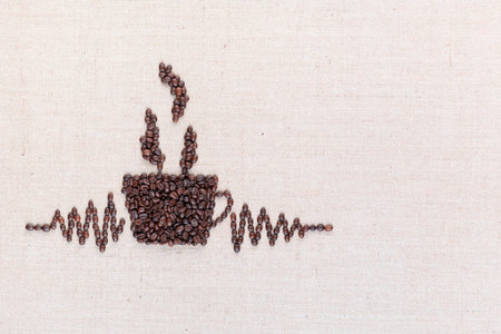 Just prepared hot coffee crafted using coffee beans, aligned on the left.の写真素材