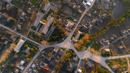 A shot of the center of a beautiful village, aerial view.の写真素材