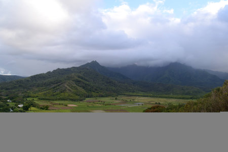 Hawaii mountains and agricultural fields, Kauaiの写真素材