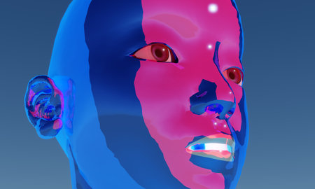 3d illustration of a metallic woman in neon.の写真素材