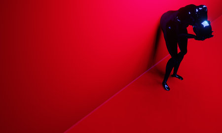 A 3d illustration of a metallic woman covering her face with her hands.