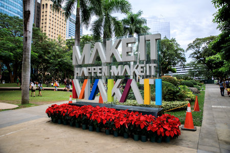Dec 3, 2015 Signage(Make it Makati) at Ayala Triangle Park in Makati, Metro Manilaのeditorial素材