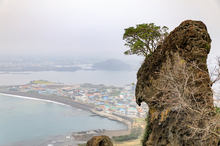 Apr 7, 2017 View of Seongsan Sunrise Peak in Jeju Island, South Koreaの写真素材