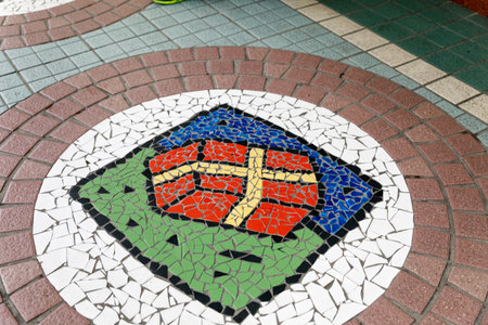 May 24, 2017 Mosaic tiles background texture art at Ximending Street in Taipei, Taiwan, Shopping districtのeditorial素材