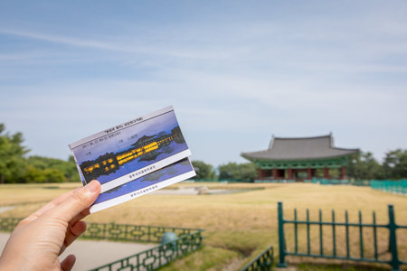 Jun 22, 2017 The ticket of Donggung Palace and Wolji Pond in Gyeongju, South Korea - famous tourist destinationのeditorial素材