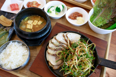 Boiled pork with salad, Bossamの写真素材