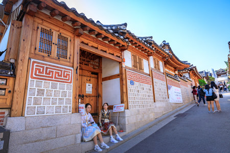 Korean traditional house, Bukchon Hanok Village on Jun 19, 2017 in Seoul city, South Koreaのeditorial素材
