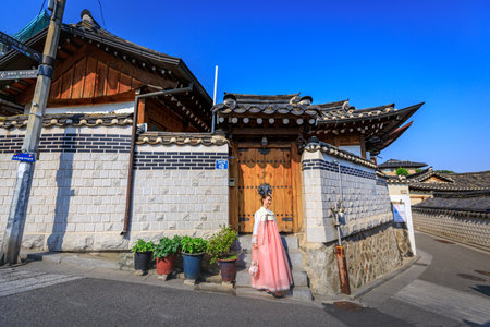Korean traditional house, Bukchon Hanok Village on Jun 19, 2017 in Seoul city, South Koreaのeditorial素材