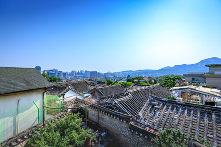Korean traditional house, Bukchon Hanok Village on Jun 19, 2017 in Seoul city, South Koreaのeditorial素材