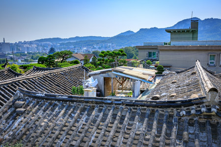 Korean traditional house, Bukchon Hanok Village on Jun 19, 2017 in Seoul city, South Koreaのeditorial素材