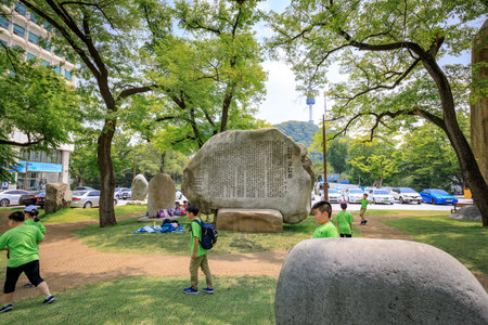 Park of Patriot Ahn Jung Geun Memorial Hall on Jun 20, 2017 in Namsan park, Seoul, Korea- Tour Destinationのeditorial素材