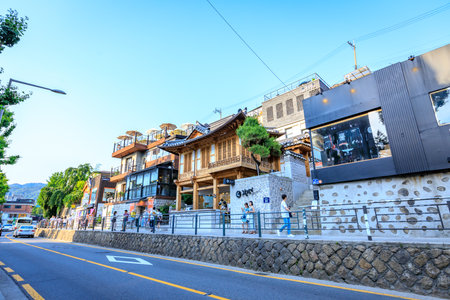 Untitled tourists and many stores at Samcheong Dong street on Jun 19, 2017 in Seoul city, Korea - Tour destinationのeditorial素材