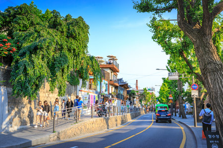 Untitled tourists and many stores at Samcheong Dong street on Jun 19, 2017 in Seoul city, Korea - Tour destinationのeditorial素材