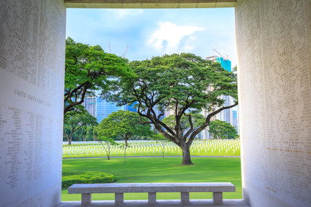 Manila American Cemetery in Taguig City, Metro Manila, Philippines.のeditorial素材